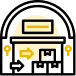 Yellow and black warehouse icon representing secure short-term storage options for household items during relocation.