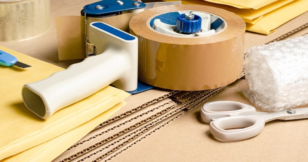A collection of boxes and tape arranged together, emphasizing the importance of quality packing supplies.